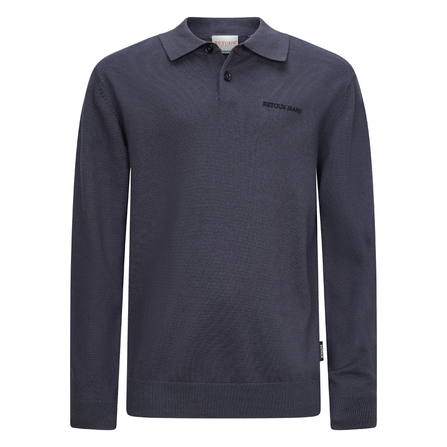 Jongens Knitwear polo van RETOUR in de kleur dark raisin in maat 182-188.