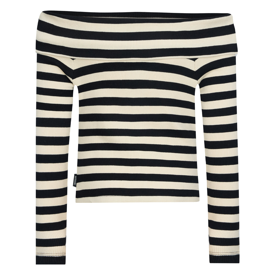 Meisjes Striped off-shoulder longsleeve van RETOUR in de kleur black in maat 182-188.