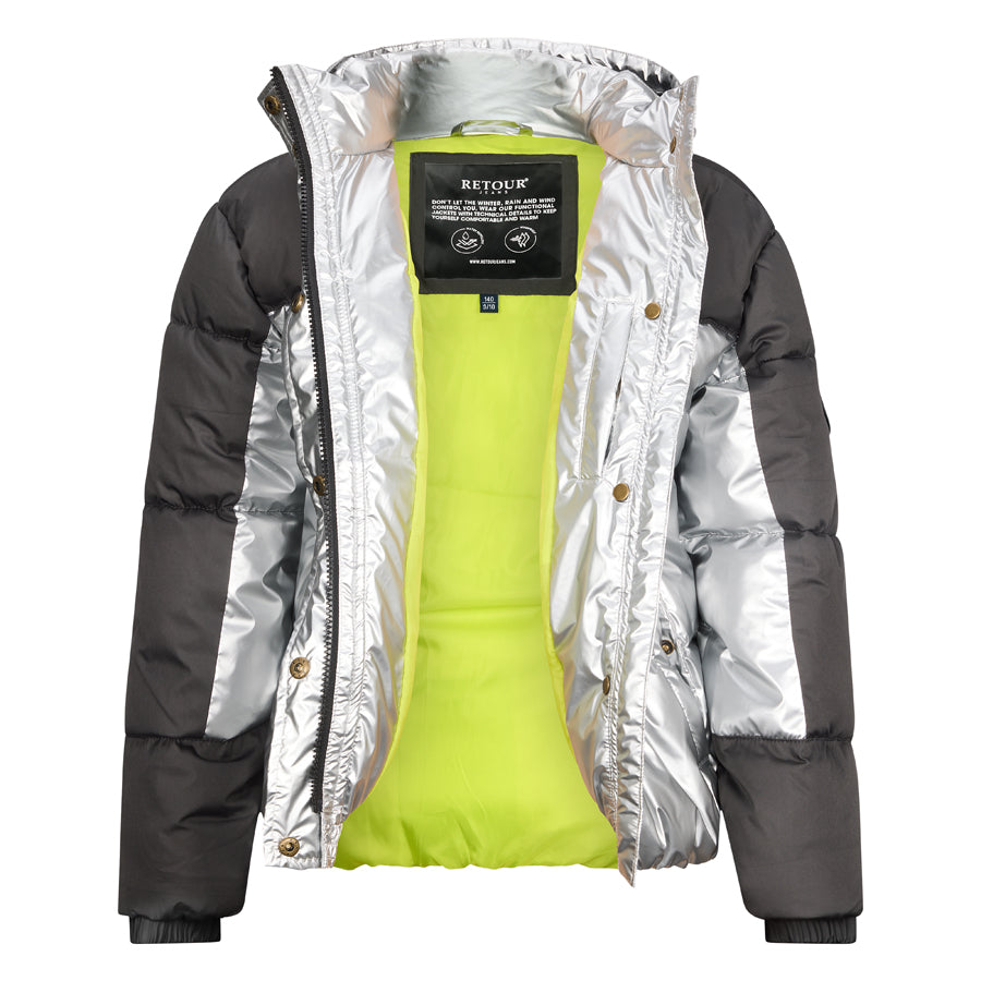 Meisjes Jacket Pom van RETOUR in de kleur silver in maat 170-176.
