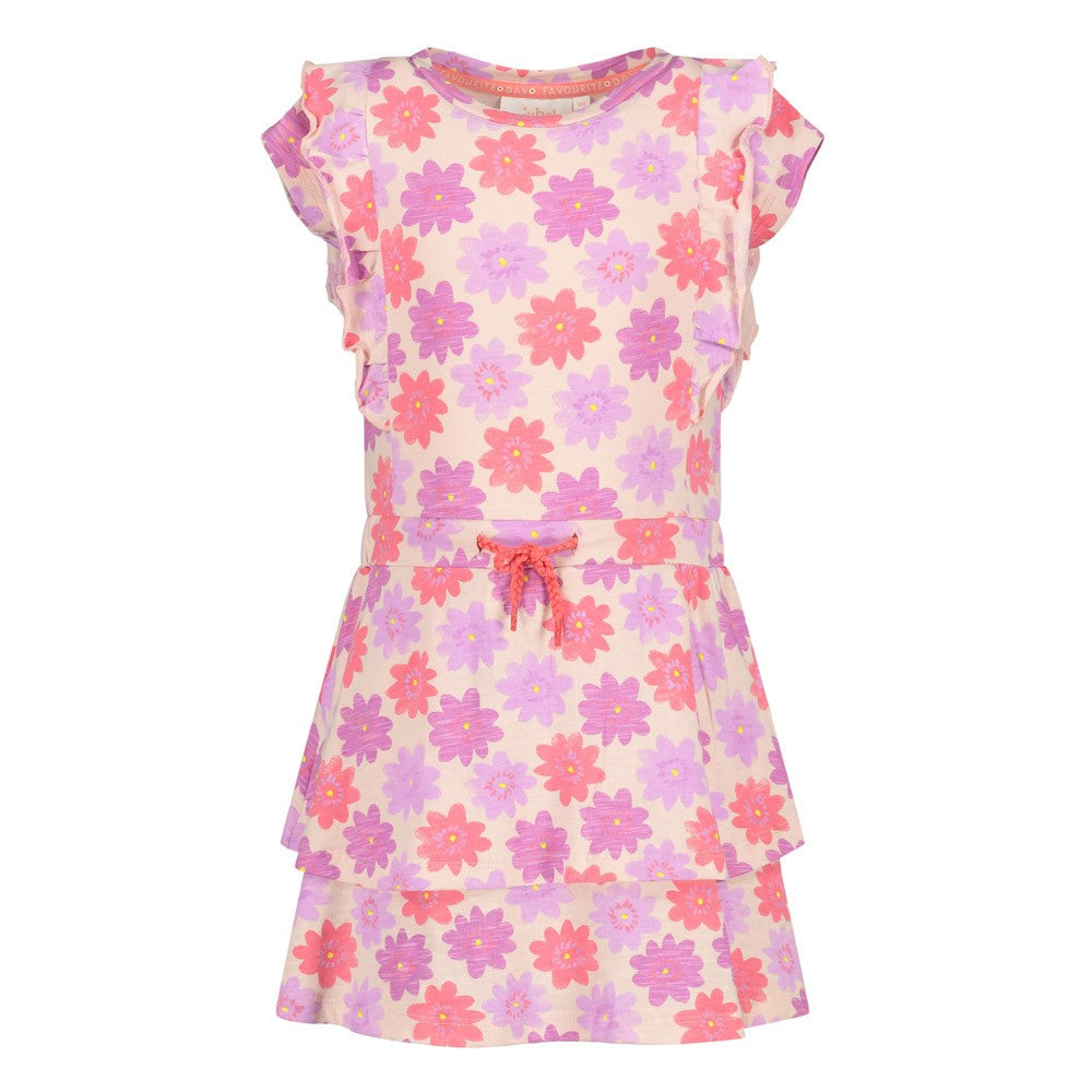 Meisjes Jurk AOP - Picknick Perfect van Jubel in de kleur Koraal in maat 128.