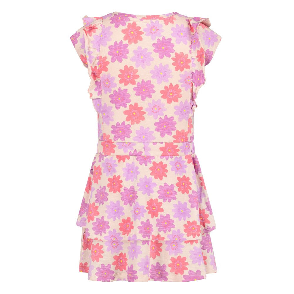 Meisjes Jurk AOP - Picknick Perfect van Jubel in de kleur Koraal in maat 128.