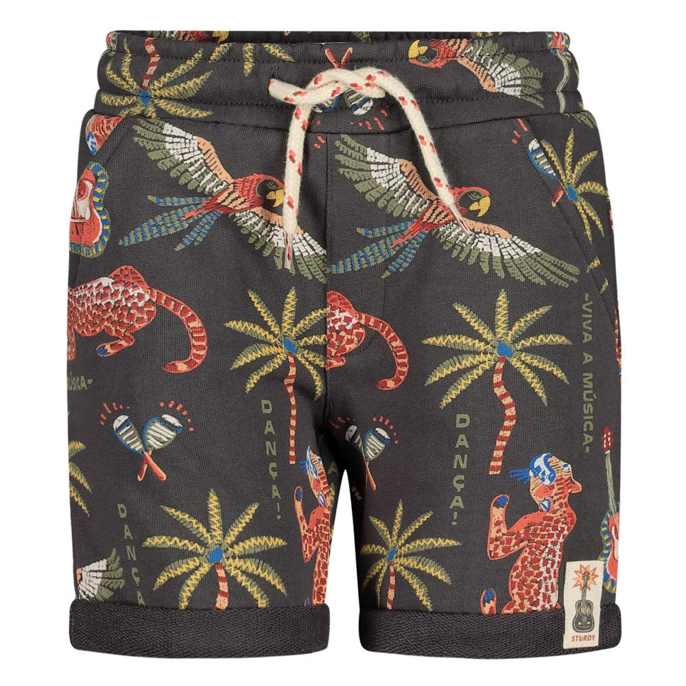 Jongens Short AOP - Happy Rio van Sturdy in de kleur Antraciet in maat 128.