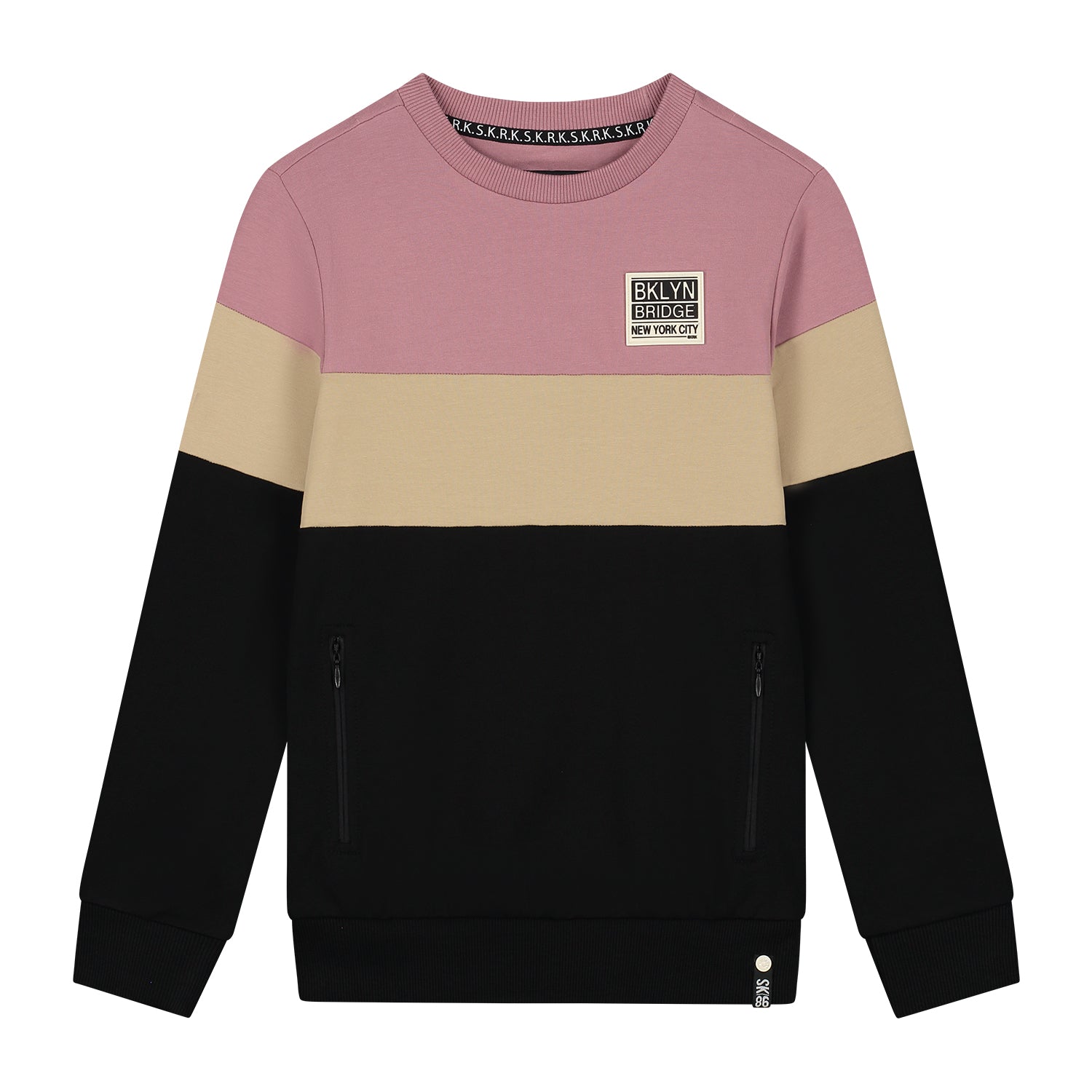 Jongens Sweater Sjoerd Rose van Skurk in de kleur Colourblock rose in maat 170.