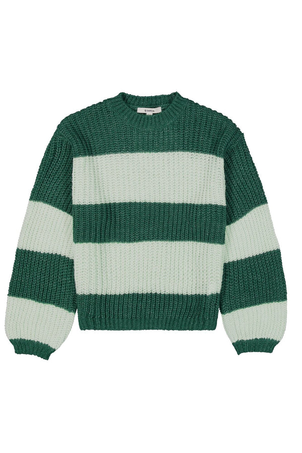 Meisjes Knitted striped sweater van Garcia in de kleur Forest leaf in maat 164-170.