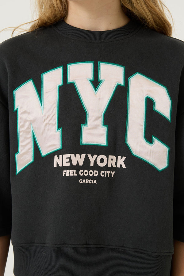 Meisjes Sweater short sleeve van Garcia in de kleur Smokey Grey in maat 164-170.
