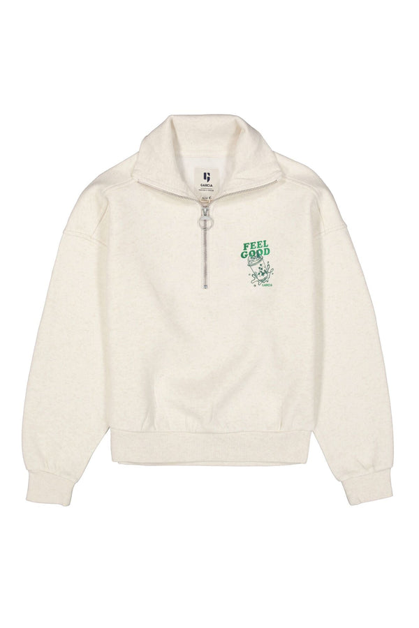 Meisjes Sweater with zipper van Garcia in de kleur Cream melee in maat 164-170.