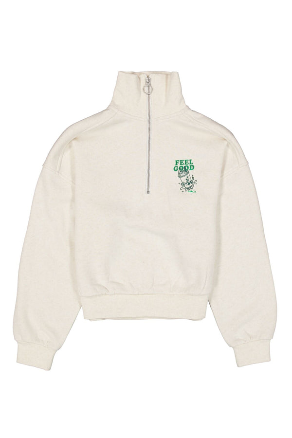 Meisjes Sweater with zipper van Garcia in de kleur Cream melee in maat 164-170.