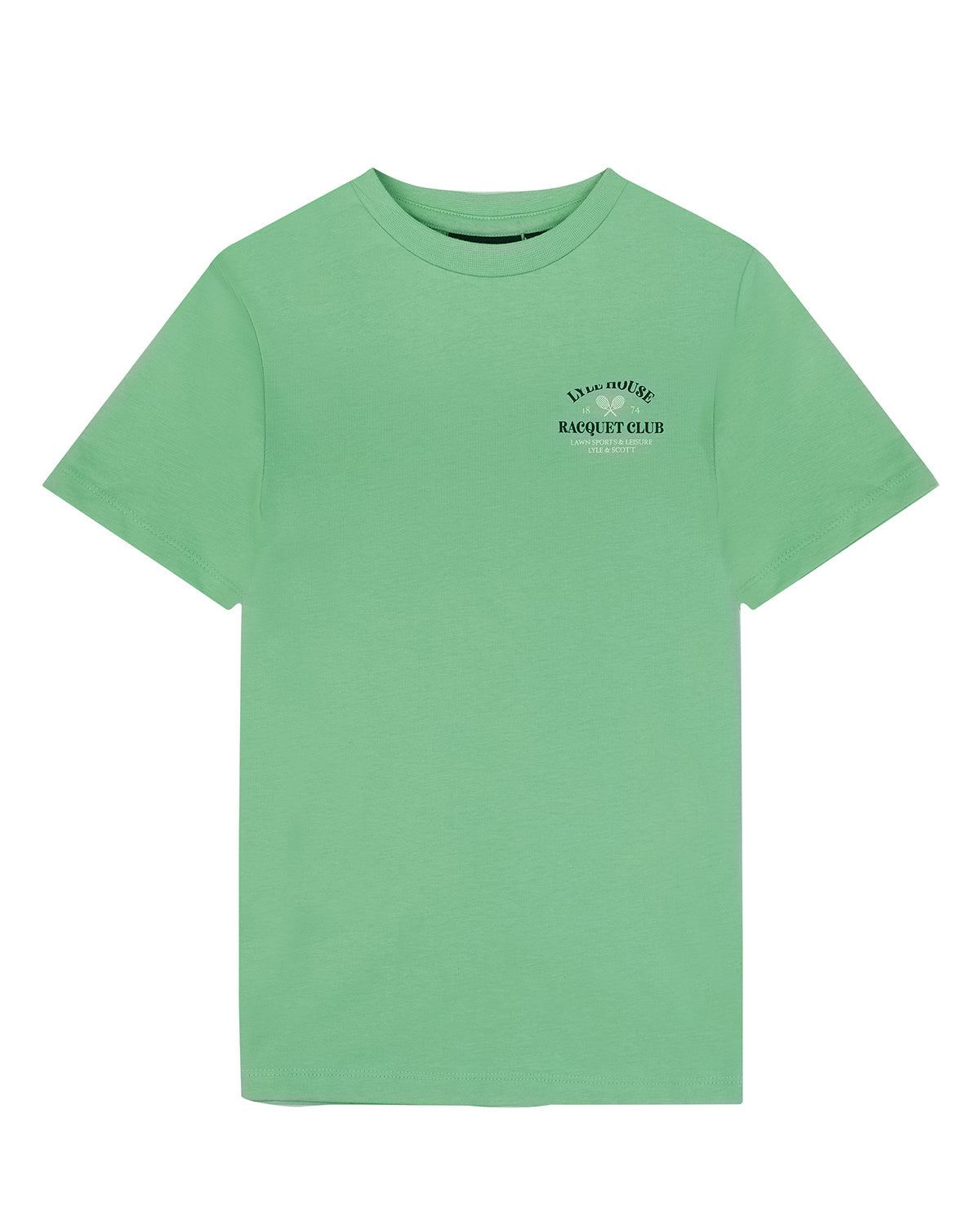 Jongens Racquet Club Graphic T-shirt van Lyle & Scott in de kleur X156 Lawn Green in maat 170-176.