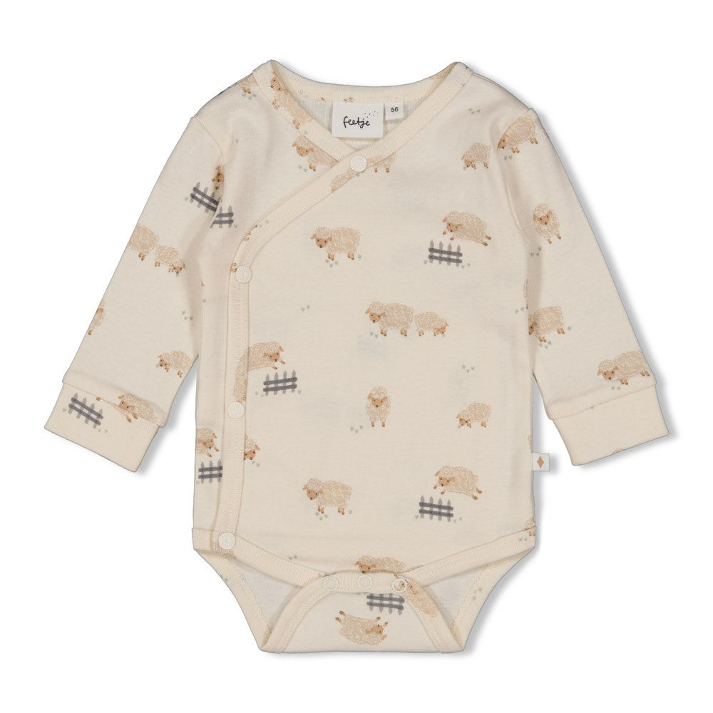 Unisexs Wikkelromper AOP - Sleepy Sheepy van Feetje in de kleur Off White in maat 62.