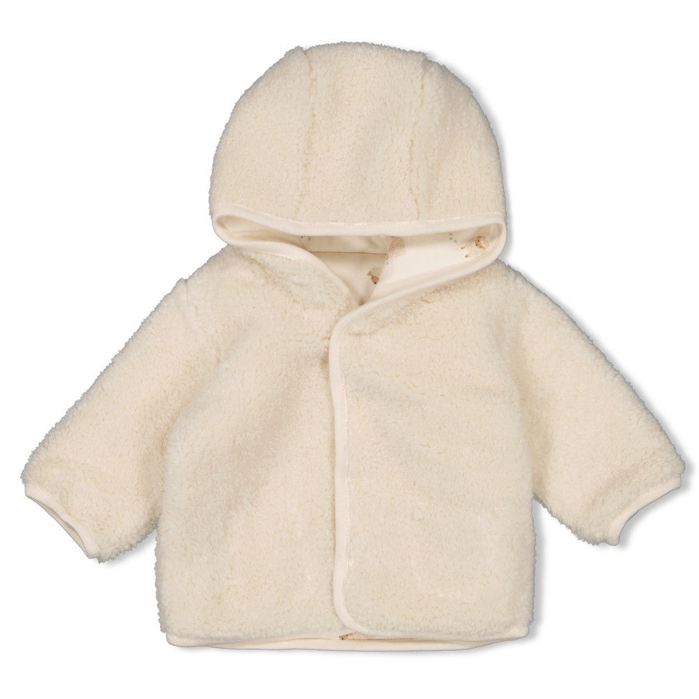 Unisexs Omkeerbaar teddy jasje met capuchon - Sleepy Sheepy van Feetje in de kleur Off White in maat 62.