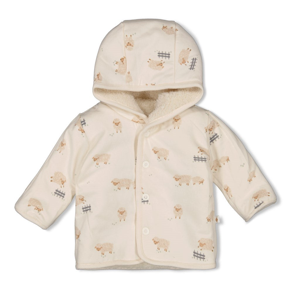 Unisexs Omkeerbaar teddy jasje met capuchon - Sleepy Sheepy van Feetje in de kleur Off White in maat 62.