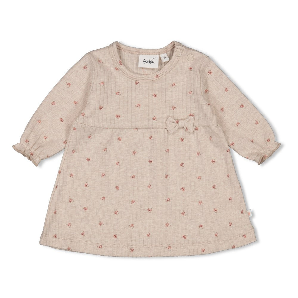 Meisjes Jurk rib AOP - Morning Sun van Feetje in de kleur Bruin in maat 62.