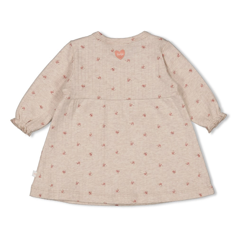 Meisjes Jurk rib AOP - Morning Sun van Feetje in de kleur Bruin in maat 62.