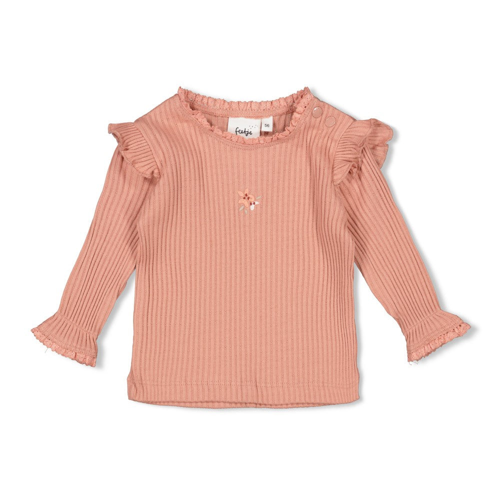 Meisjes Longsleeve ajour rib - Morning Sun van Feetje in de kleur Roze in maat 62.