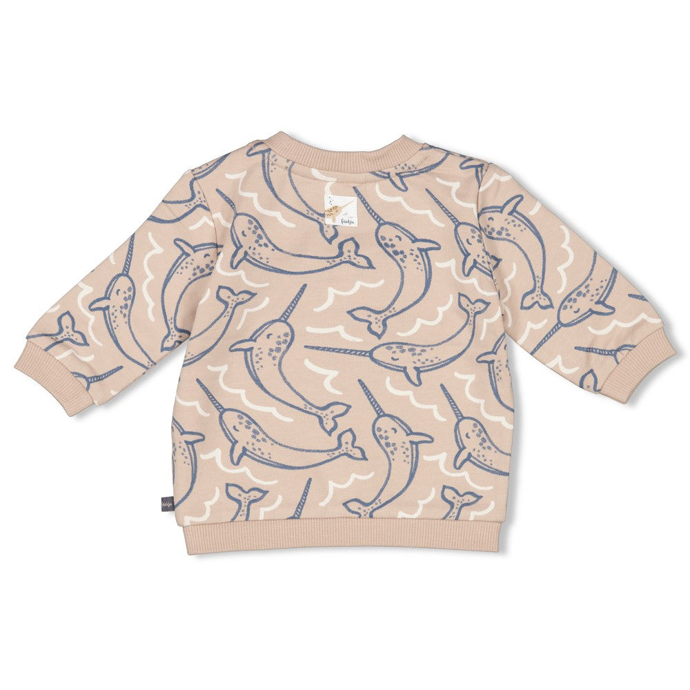Jongens Sweater AOP - Narwal van Feetje in de kleur Bruin in maat 86.