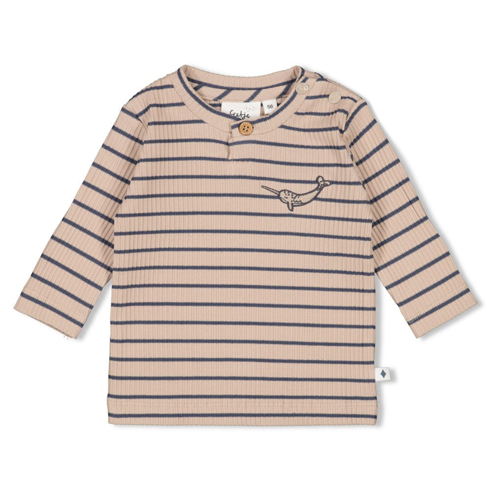 Jongens Longsleeve rib met streep - Narwal van Feetje in de kleur Bruin in maat 86.