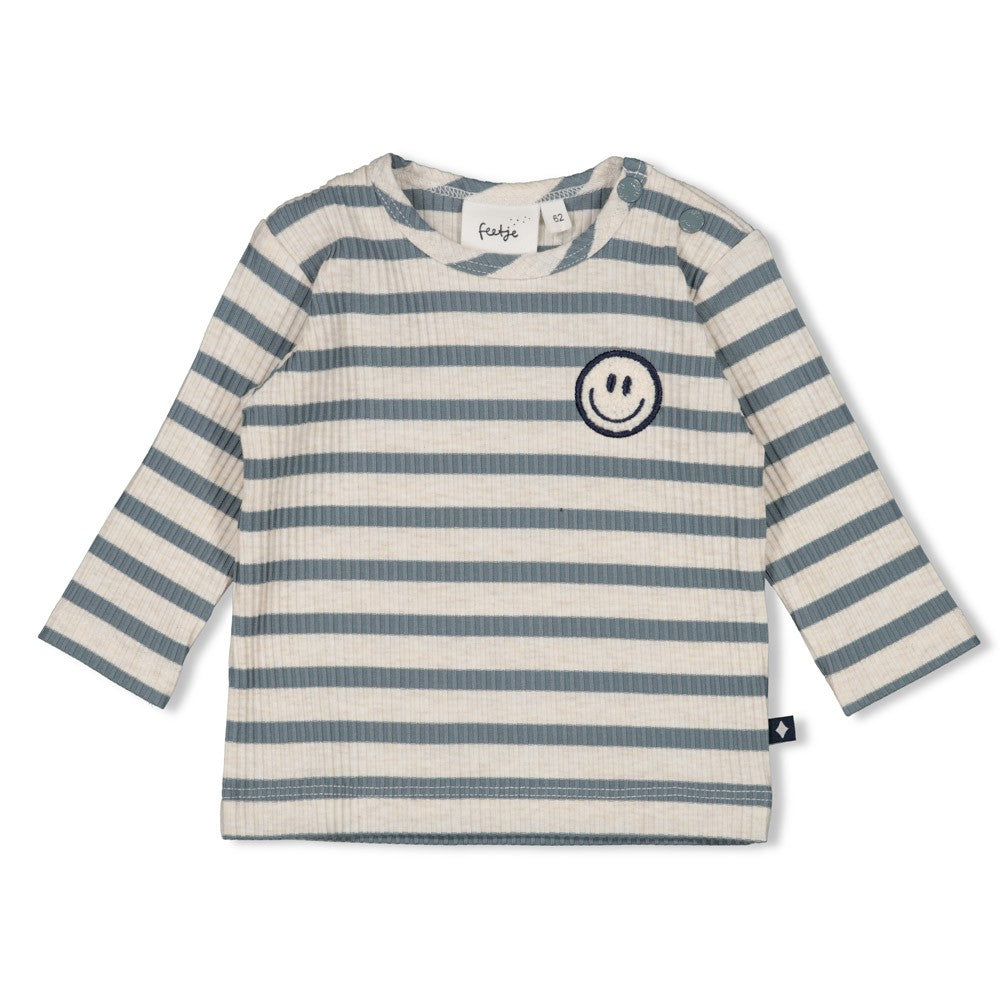 Jongens Longsleeve rib met streep - Let's Go! van Feetje in de kleur Blauw in maat 86.
