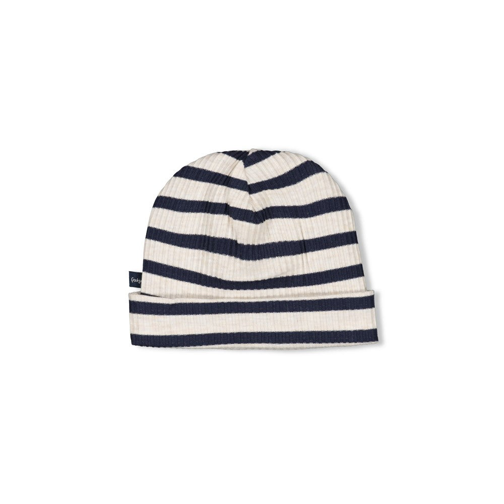 Jongens Mutsje rib met streep - Let's Go! van Feetje in de kleur Donkerblauw in maat 1.