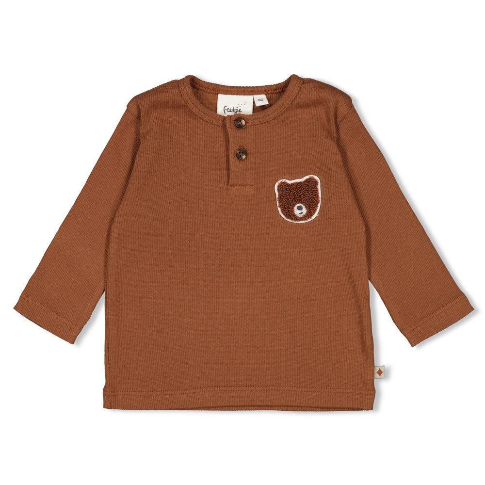 Jongens Longsleeve rib - Wild World van Feetje in de kleur Bruin in maat 86.