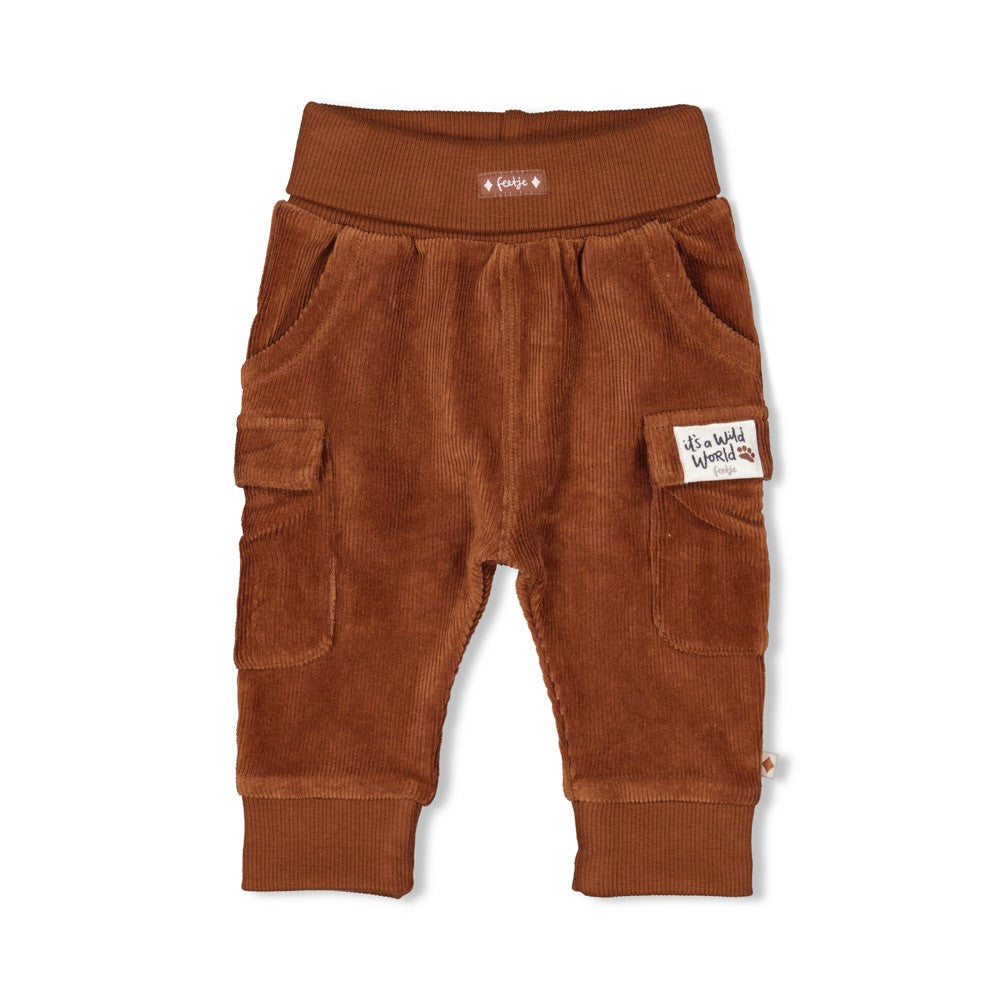 Jongens Broek velours rib - Wild World van Feetje in de kleur Bruin in maat 86.
