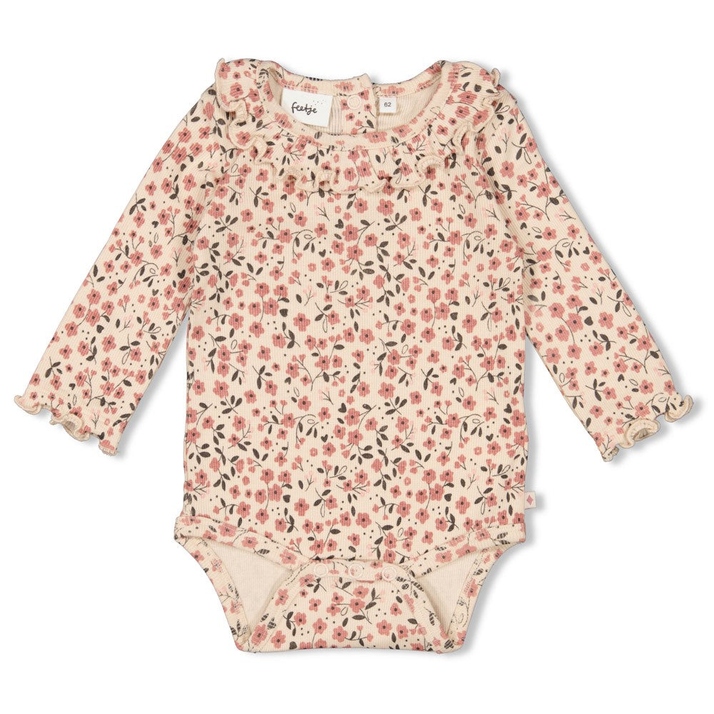 Meisjes Romper rib AOP - Woodland Bloom van Feetje in de kleur Off White in maat 86.