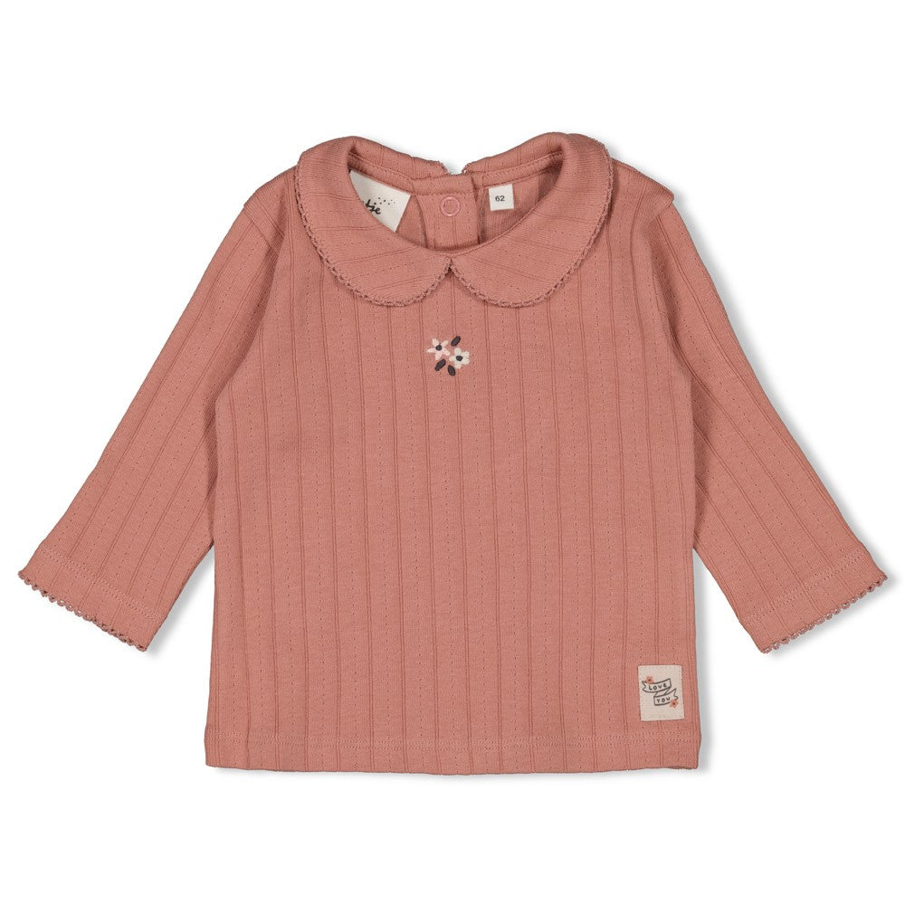 Meisjes Longsleeve pointelle rib - Woodland Bloom van Feetje in de kleur Roze in maat 86.