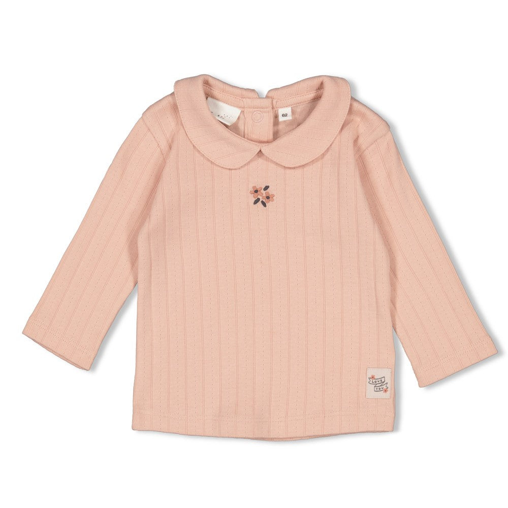 Meisjes Longsleeve pointelle rib - Woodland Bloom van Feetje in de kleur Roze in maat 86.