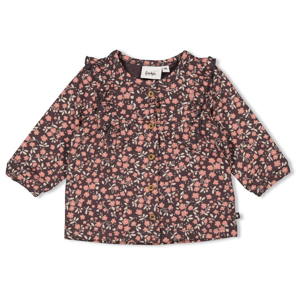 Meisjes Blouse AOP - Woodland Bloom van Feetje in de kleur Grijs in maat 86.