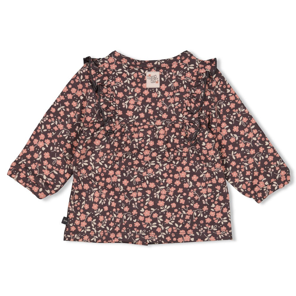 Meisjes Blouse AOP - Woodland Bloom van Feetje in de kleur Grijs in maat 86.