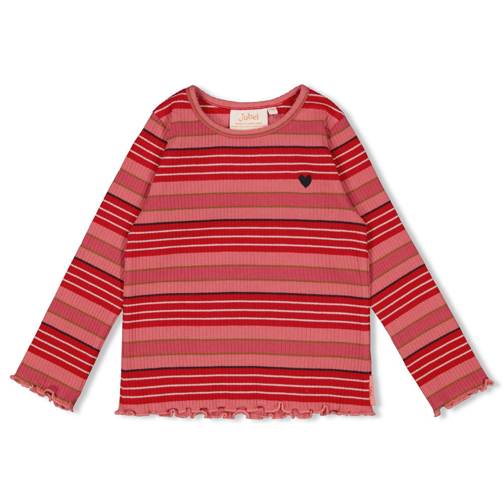 Meisjes Longsleeve rib met streep - Queen Of Hearts van Jubel in de kleur l.Roze in maat 128.