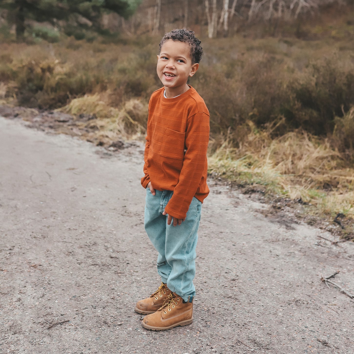 Jongens Grain | Regular Longsleeve van Your Wishes in de kleur Bombay Brown in maat 128.
