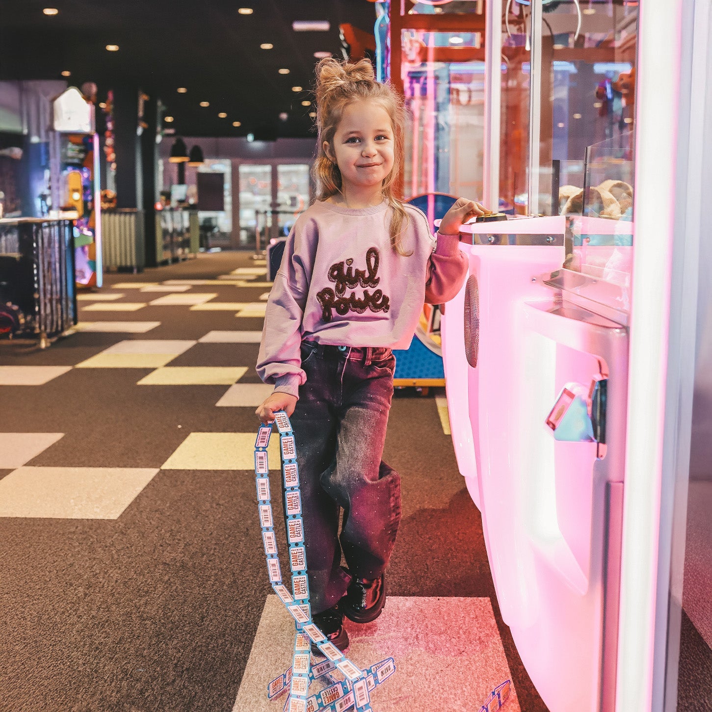 Meisjes Girl Power | Oversized Sweater van Your Wishes in de kleur Elderberry in maat 128.