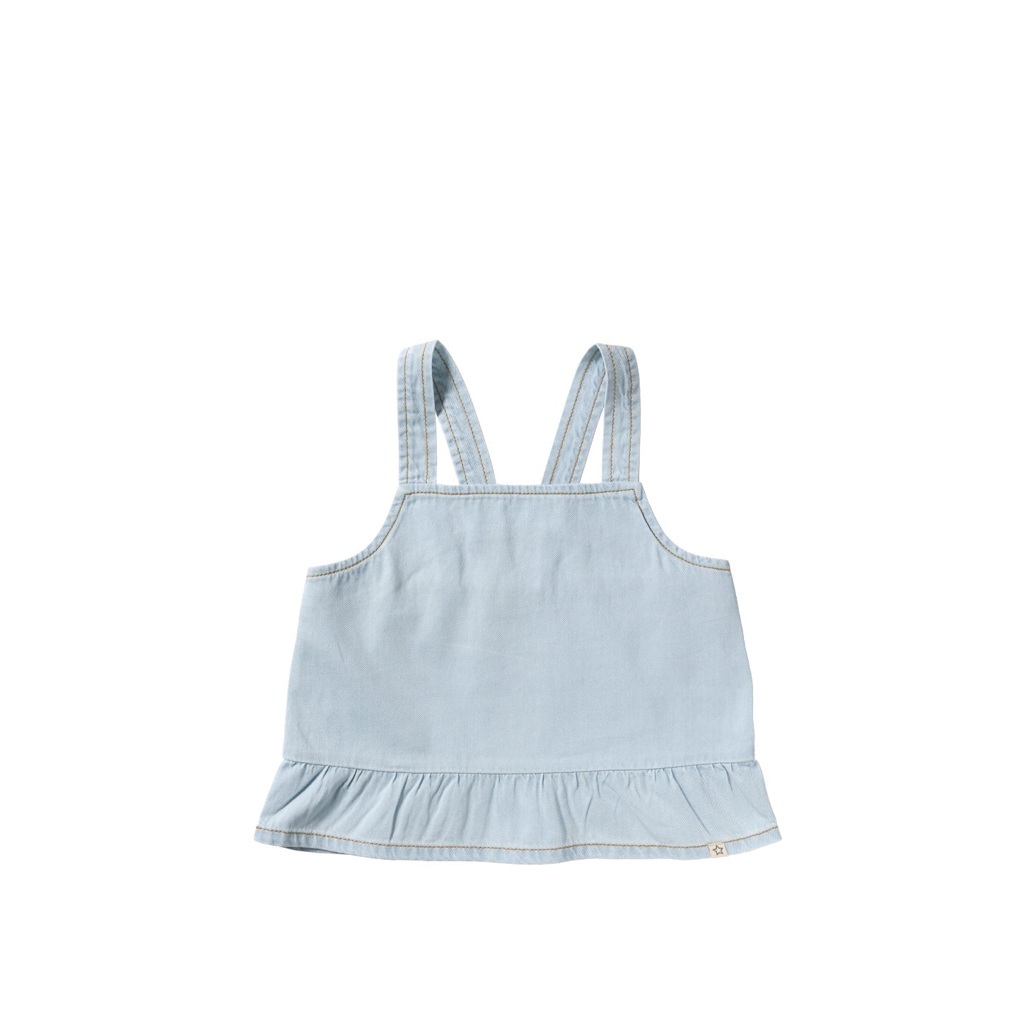 Meisjes Chambray | Ruffle Singlet van Your Wishes in de kleur Sunlit Blue in maat 128.