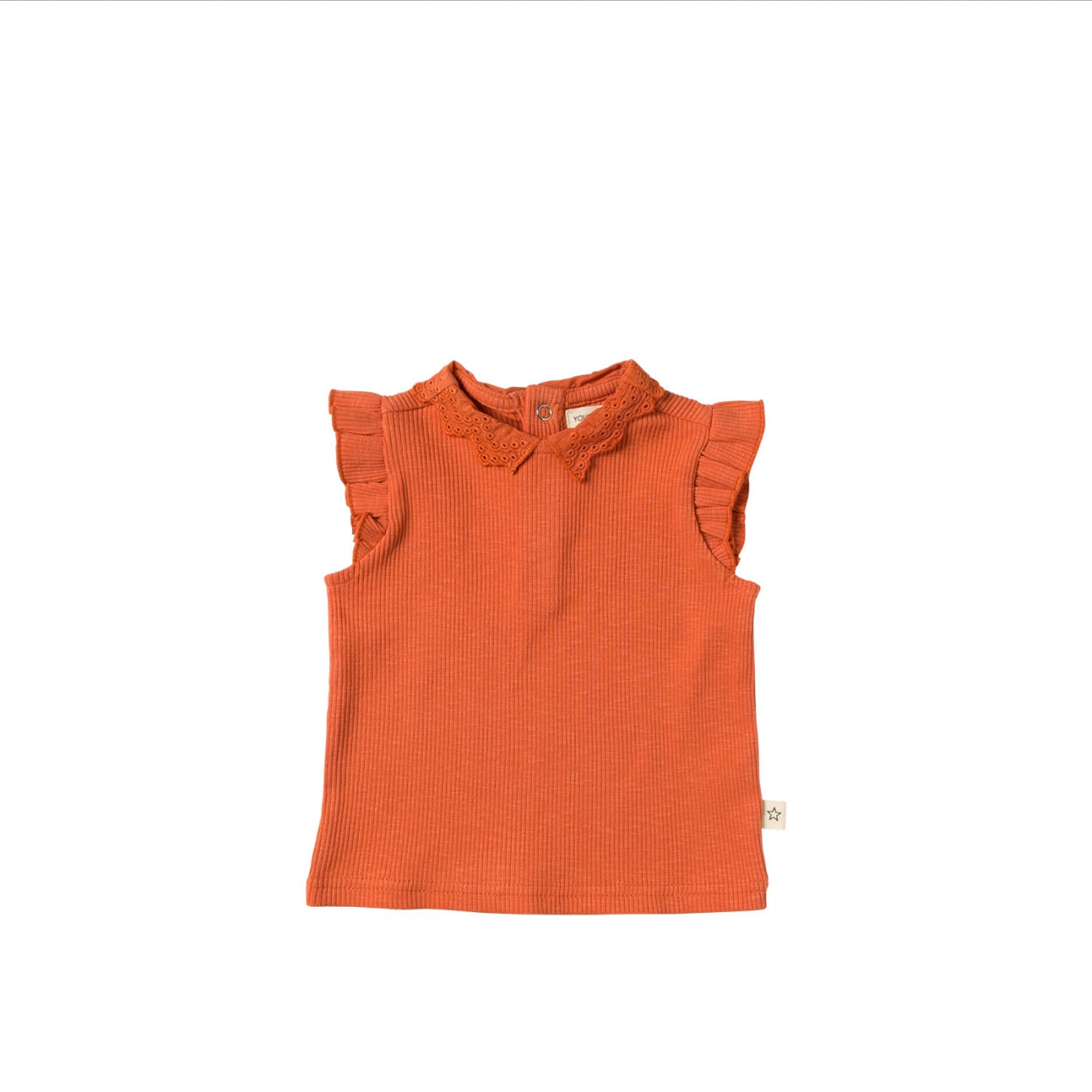 Meisjes Top Fine Rib | Philippa van Your Wishes in de kleur Apricot Brandy in maat 128.