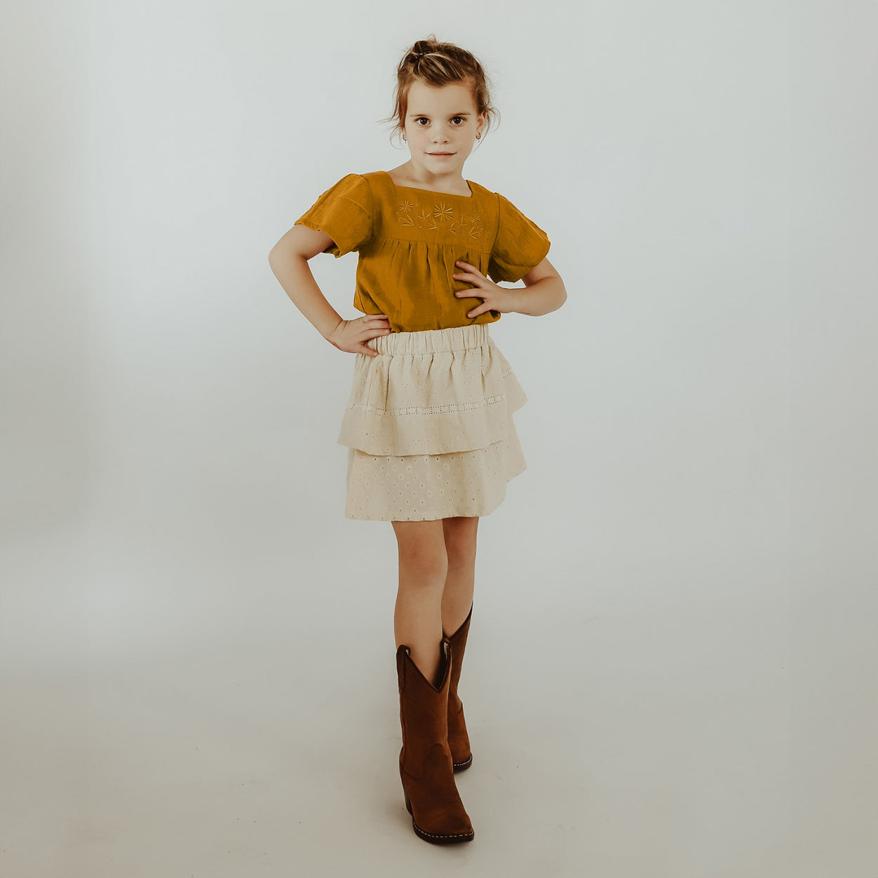 Meisjes Top Muslin | Parvati van Your Wishes in de kleur Saffron in maat 128.