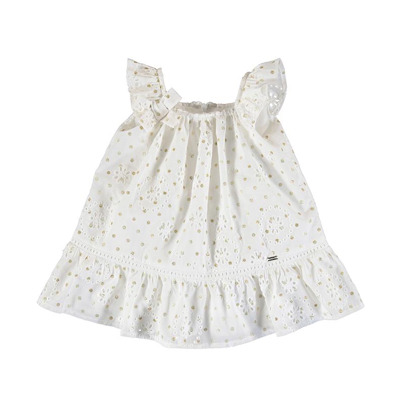 Meisjes perforated dotted dress van Mayoral in de kleur Natural in maat 86.