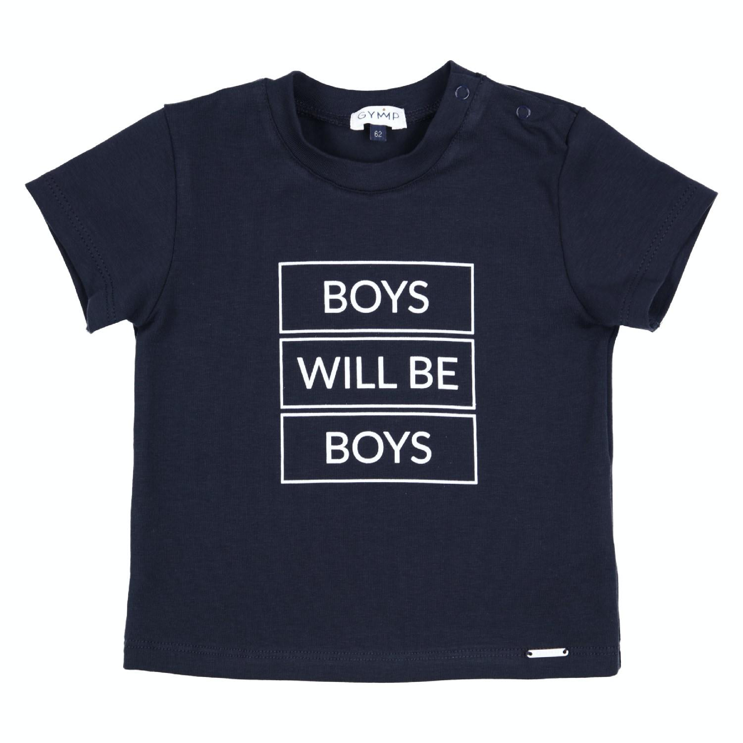 Baby jongens T-SHIRT - BOYS WILL BE BOYS -  van Gymp in de kleur Marine in maat 86.