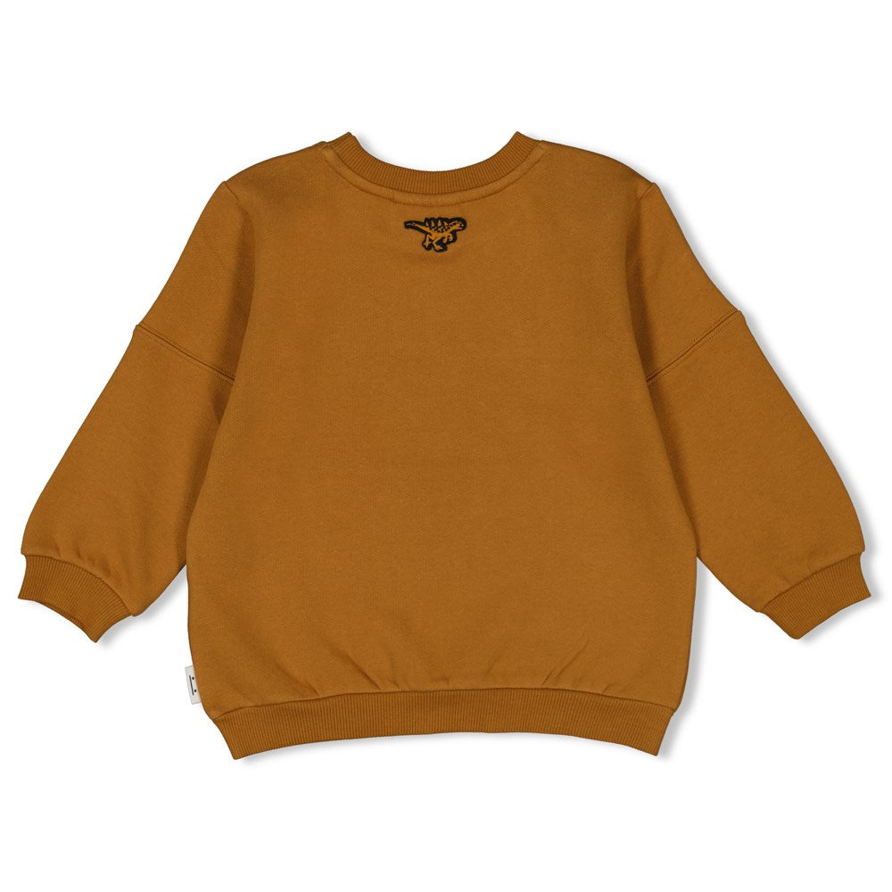 Jongens Sweater - He Ho Dino van Sturdy in de kleur Bruin in maat 128.