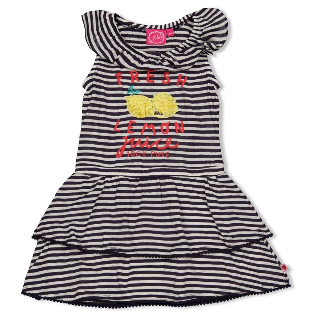 Meisjes Jurk streep - Tutti Frutti van Jubel in de kleur Antraciet in maat 140.