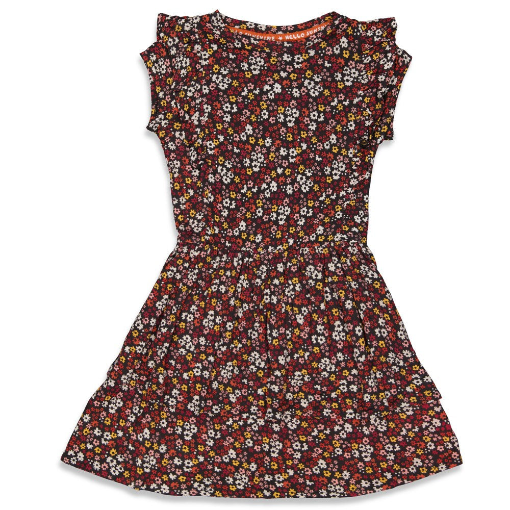 Meisjes Jurk AOP - Have A Nice Daisy van Jubel in de kleur Antraciet in maat 140.