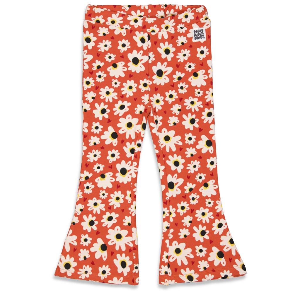 Meisjes Flared broek AOP - Have A Nice Daisy van Jubel in de kleur Roest in maat 140.