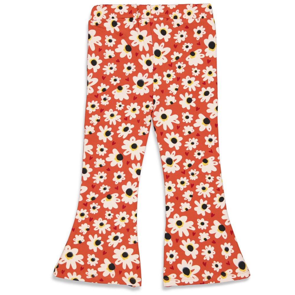 Meisjes Flared broek AOP - Have A Nice Daisy van Jubel in de kleur Roest in maat 140.