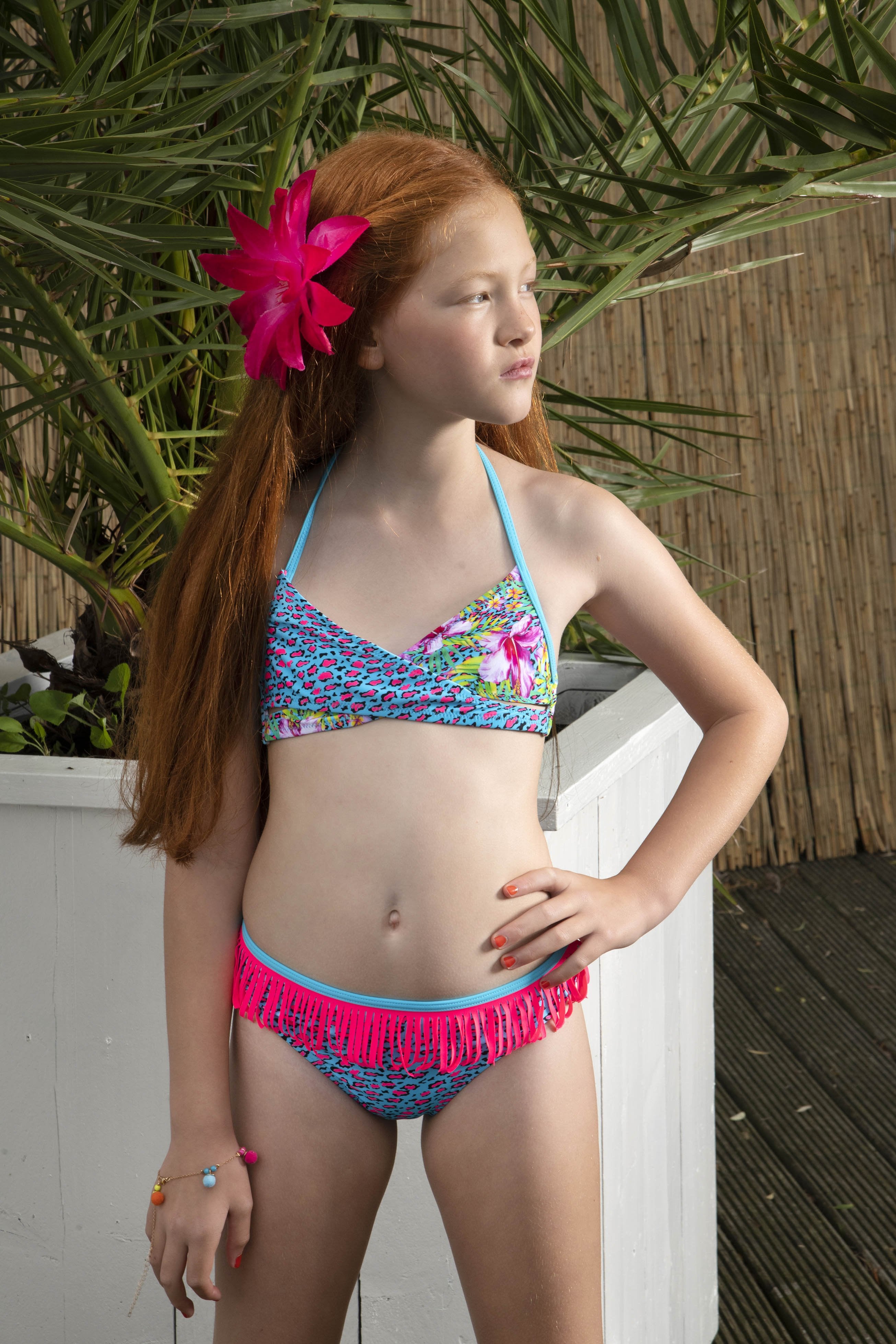 Meisjes Girls wrap bikini with ao van Just Beach in de kleur Tropical in maat 140.
