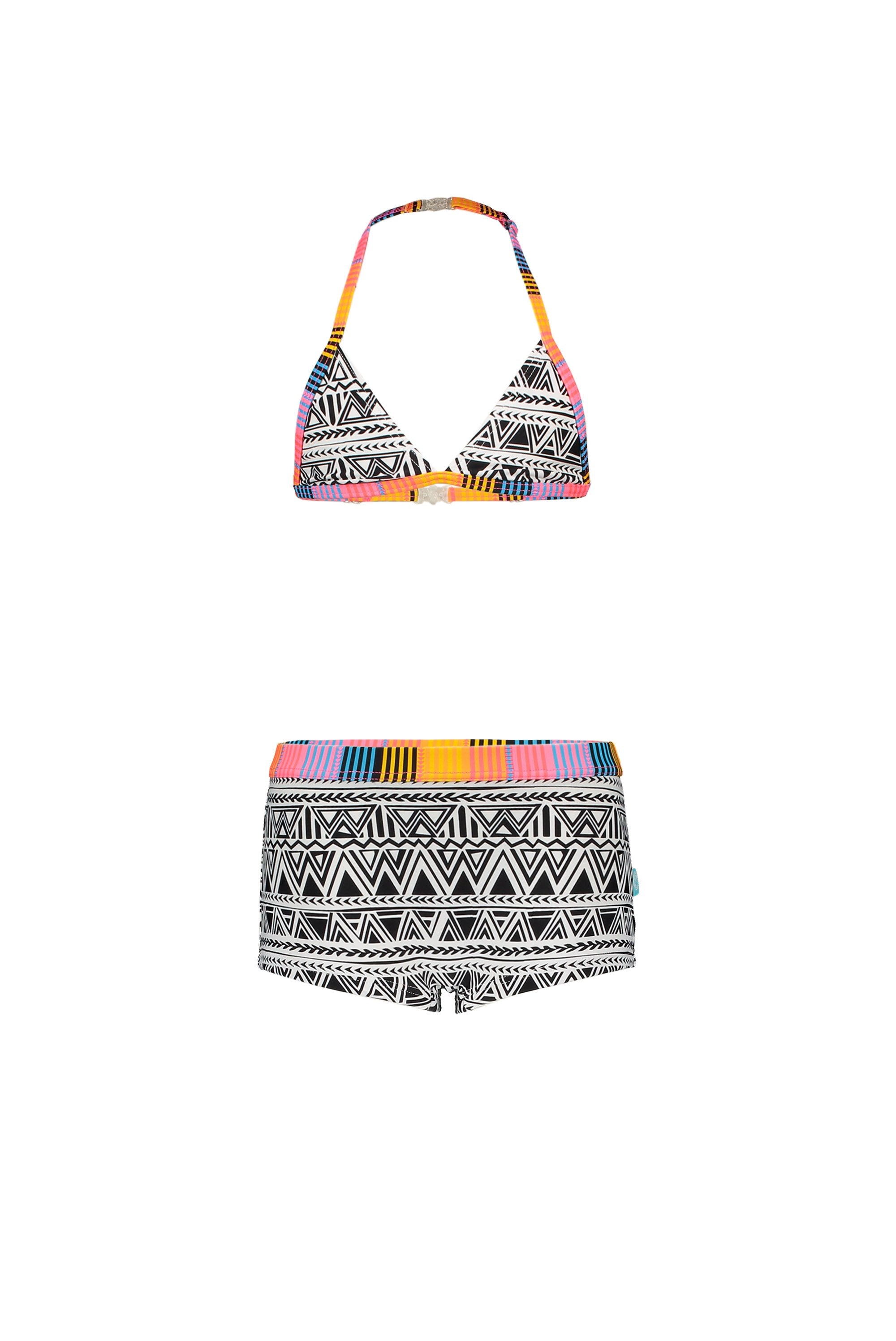 Meisjes Girls black/white tiki ao bikini with shorts van Just Beach in de kleur Surf black/white tiki in maat 140.