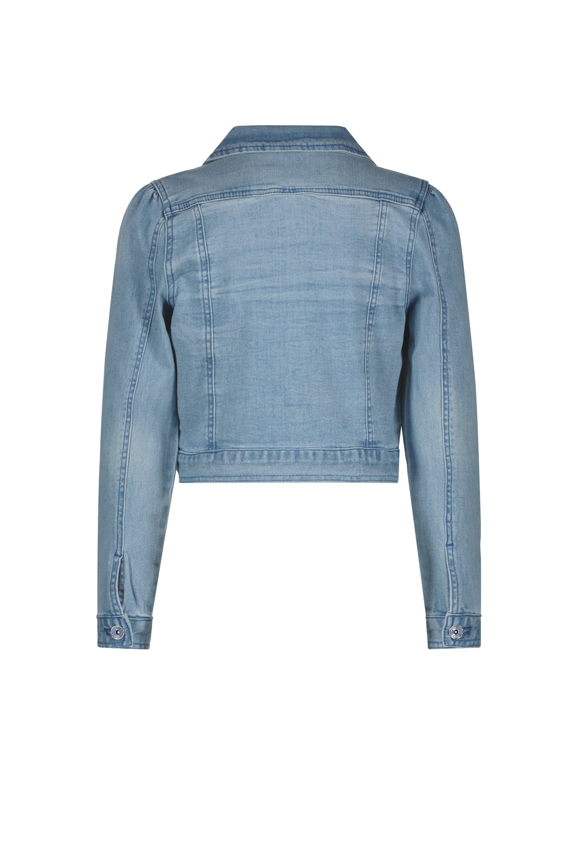 Meisjes DoveB denim jacket with puffed sleeves van NoNo in de kleur Denim in maat 134-140.