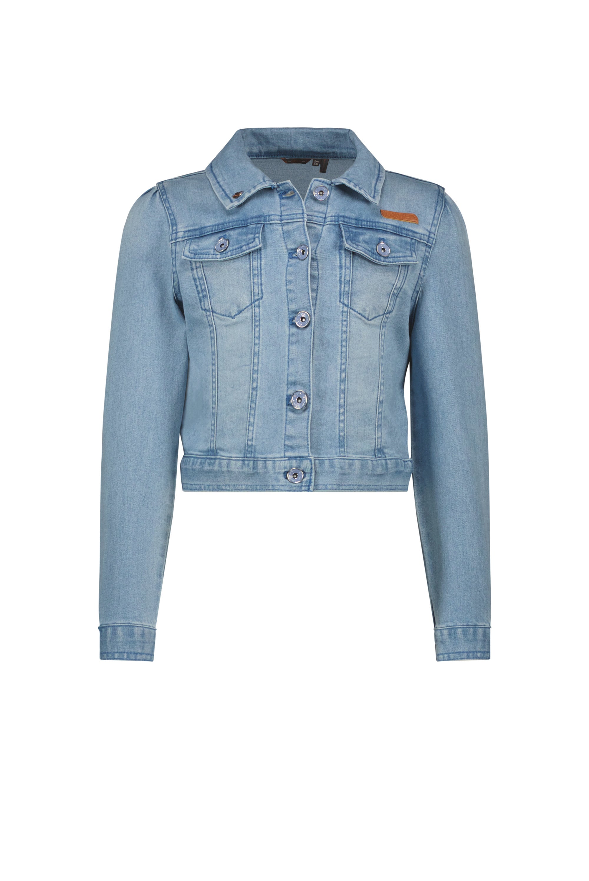 Meisjes DoveB denim jacket with puffed sleeves van NoNo in de kleur Denim in maat 134-140.