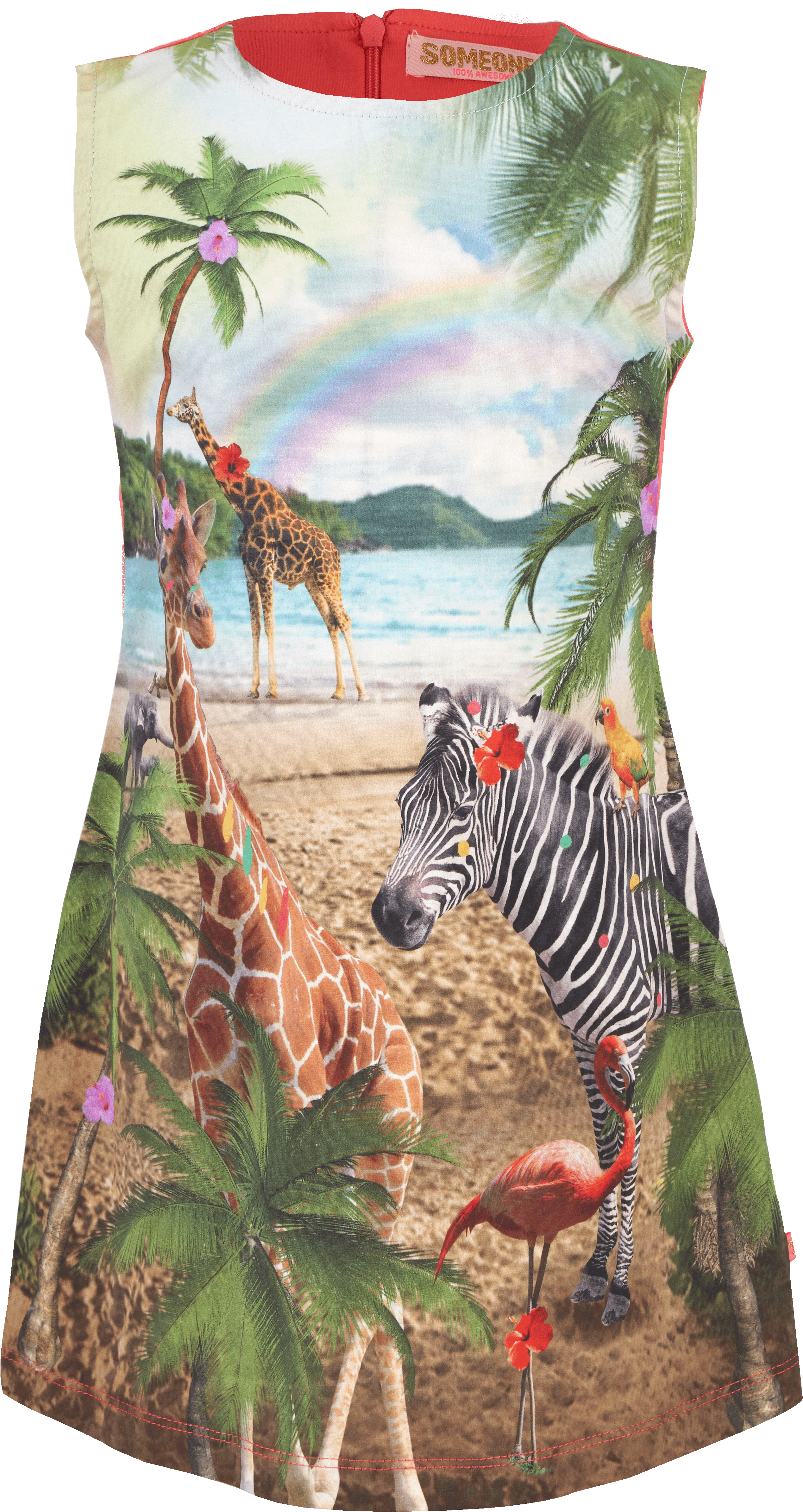 Meisjes Mouwloze jurk Jungle van Someone in de kleur CORAL in maat 140.