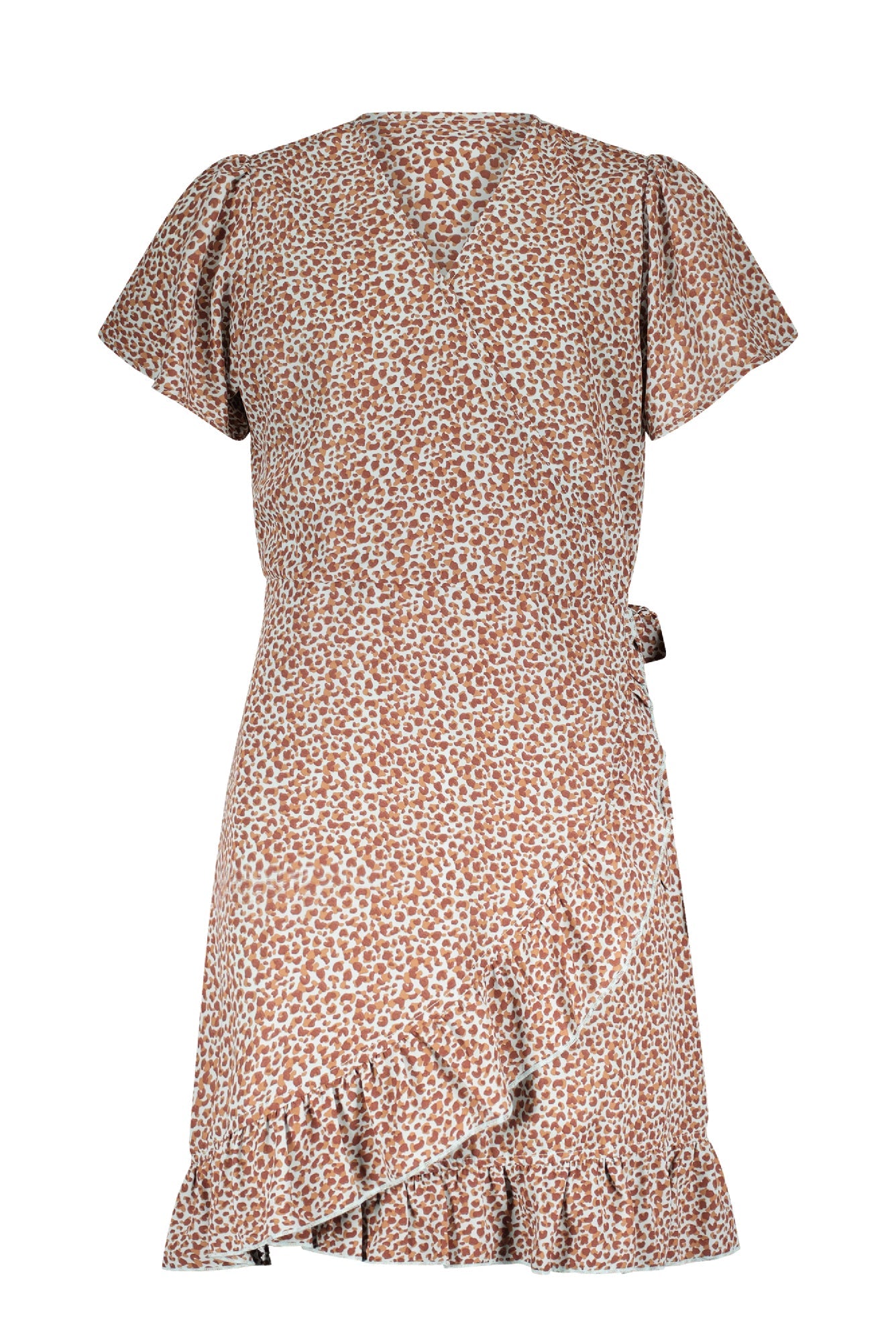 Meisjes Morly cross over frilled dress s/sl van NoBell in de kleur Spa Blue in maat 170-176.