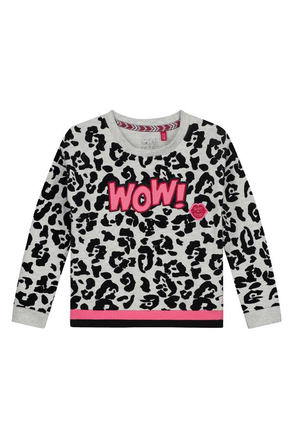 Meisjes Sweater van Quapi in de kleur Dark Grey Leopard in maat 134/140.