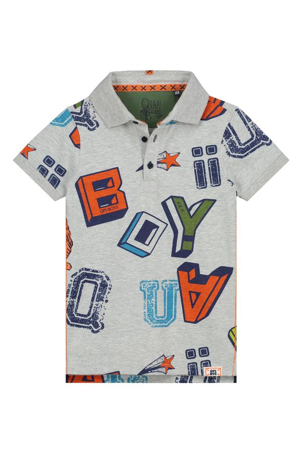 Jongens Polo Kort van Quapi in de kleur Grey Melee Letter in maat 146/152.